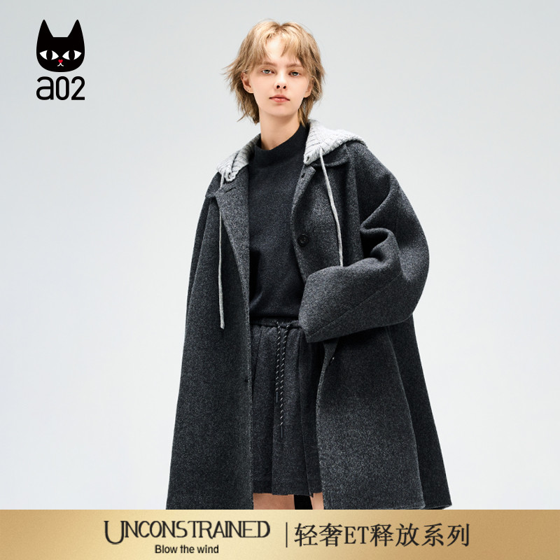 a02【ET释放系列】宽松毛呢大衣女2025新款冬季绵羊毛冬装上衣