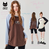 肩长袖 T恤女2025新款 春秋款 a02插袖 上衣设计感宽松圆领内搭打底衫