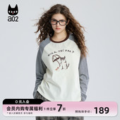 a02黑猫系列插肩袖 上衣 春秋打底衫 宽松圆领长袖 T恤女2025新款