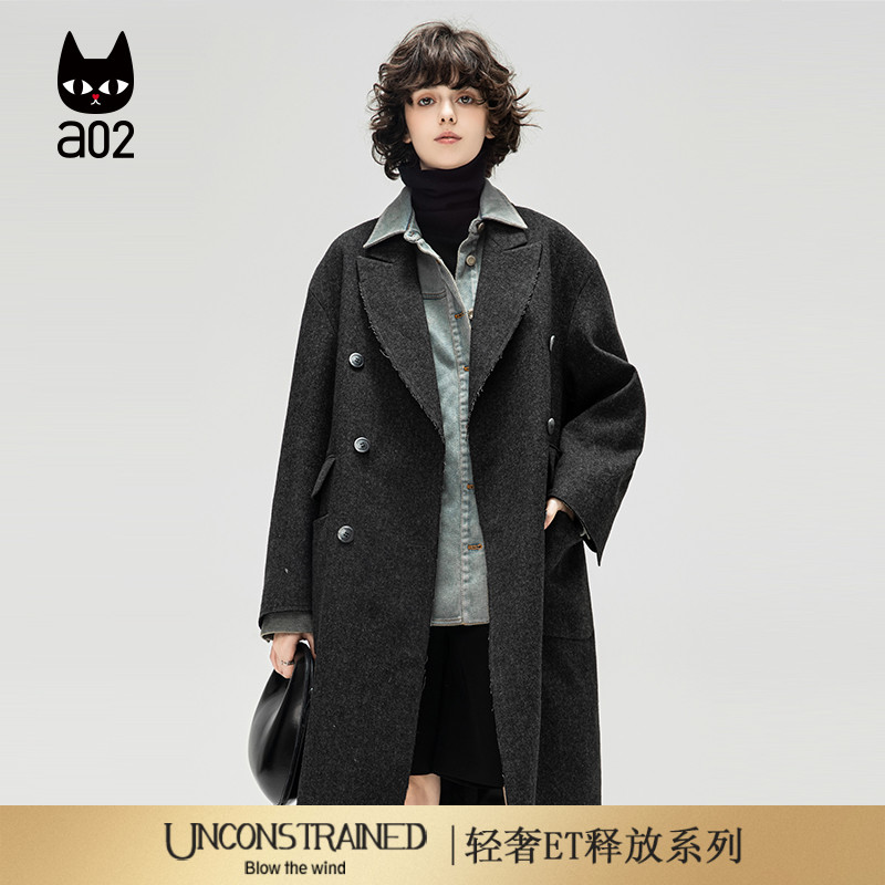 a02【ET释放系列】绵羊毛宽松毛呢大衣女2025新款冬季设计感外套