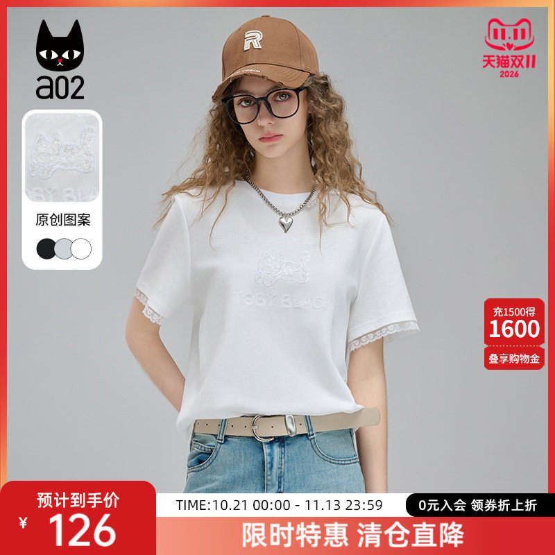 a02多色百搭猫猫短袖T恤女2026夏季新款修身圆领夏装设计感上衣