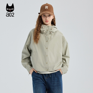 a02宽松连帽外套女2025新款春秋通勤穿搭短款设计感秋装上衣