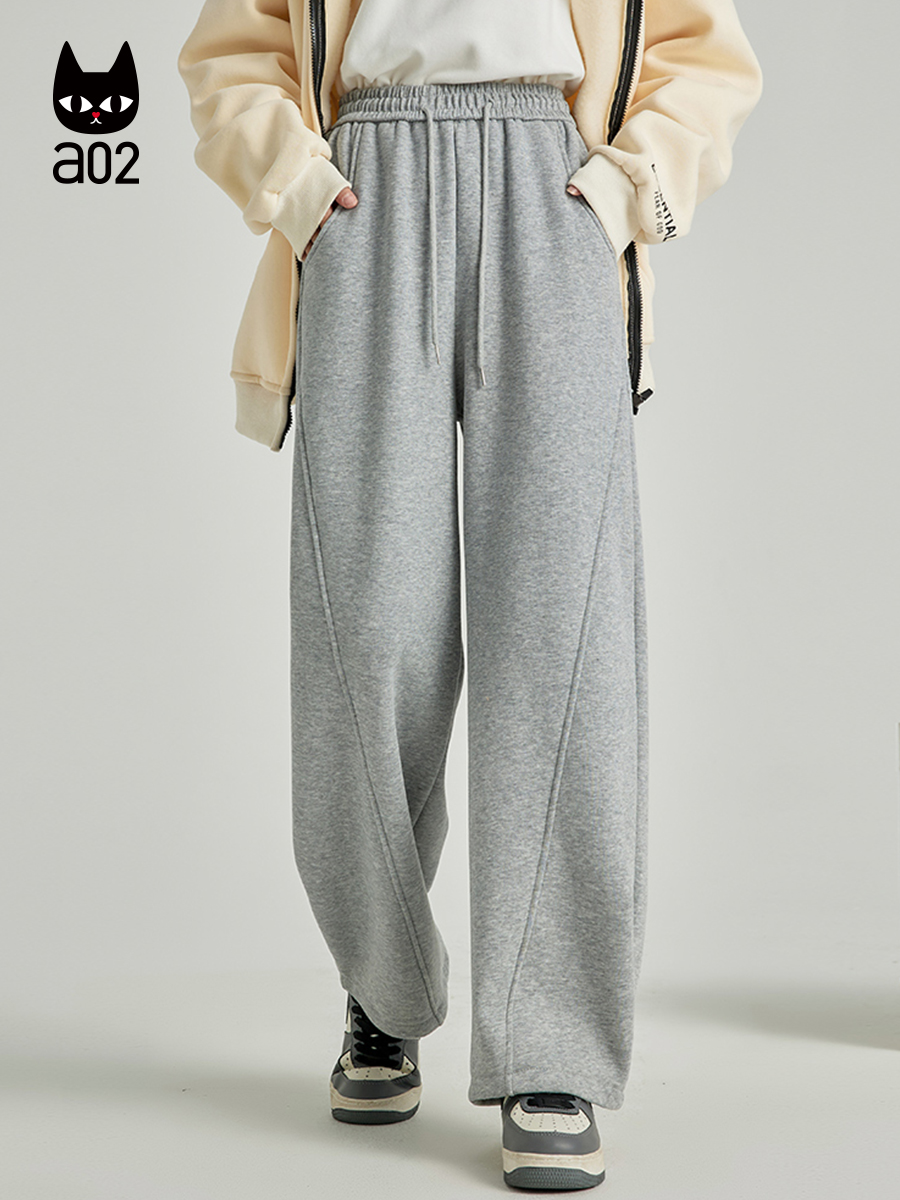 a02宽松百搭灰色卫裤休闲裤子女2025新款秋季加绒保暖香蕉裤