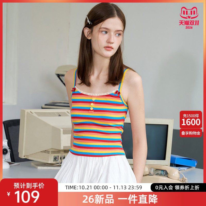 a02彩虹减龄美式辣妹外穿吊带2026春秋休闲打底女式背心