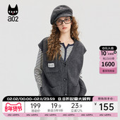 a02宽松马甲女2025新款 上衣 外套设计感针织衫 春秋V领毛衣开衫 无袖