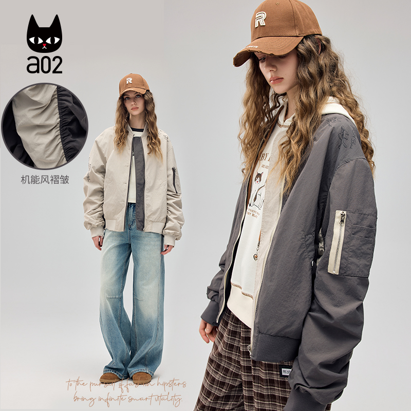 a02机车服外套女2025年秋季新款宽松显瘦夹克上衣立领早秋上衣