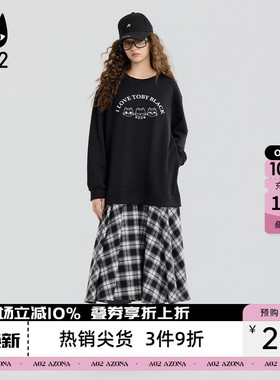 a02黑猫系列黑色假两件连衣裙女2026新款春秋宽松设计感卫衣裙子