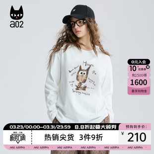 春秋白色上衣设计感打底衫 a02黑猫系列宽松圆领长袖 T恤女2026新款