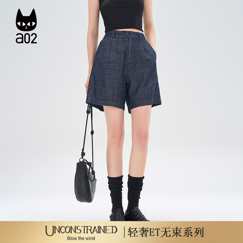 a02【ET自然系列】宽松高腰牛仔短裤女2025新款夏季休闲西装裤子