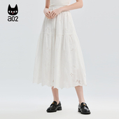a02宽松蝴蝶刺绣镂空半身裙女2026新款 春季 白色伞裙休闲裙子