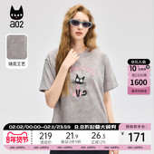 灰色休闲慵懒风半袖 a02宽松圆领短袖 女T恤2025新款 设计感上衣