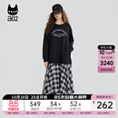 a02黑猫系列黑色假两件连衣裙女2025新款 宽松设计感卫衣裙子 秋季