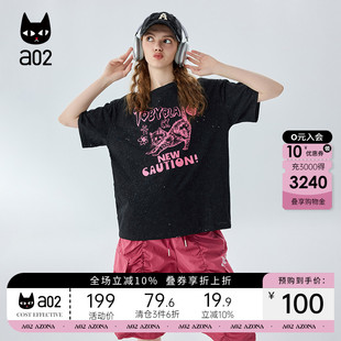 女T恤2025新款 夏季 a02纯棉黑色短袖 爆款 半袖 独特圆领上衣时尚