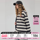 a02a02宽松遮肉显瘦条纹卫衣女2025春秋新款 圆领复古学院风上衣