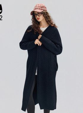 a02宽松V领毛衣女2025新款冬季加厚保暖长款针织开衫外套冬装上衣