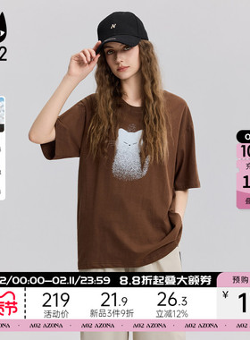 a02猫猫印花宽松圆领短袖T恤女2025新款夏季夏日ootd穿搭纯棉上衣