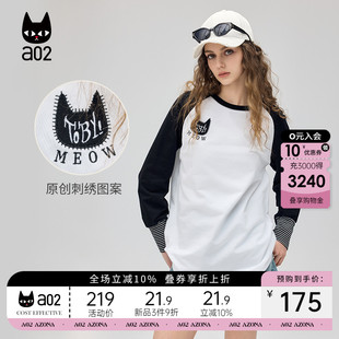 猫猫刺绣设计感春装 a02纯棉插肩袖 新款 长袖 上衣 T恤女2025年春季