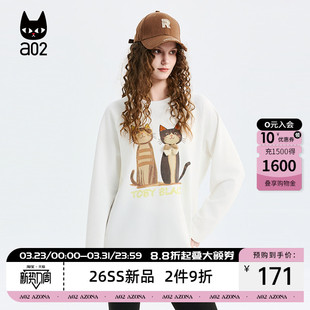 白色内搭打底衫 春季 上衣 T恤女2026新款 a02黑猫系列宽松圆领长袖