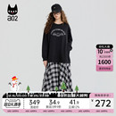 a02黑猫系列黑色假两件连衣裙女2025新款 宽松设计感卫衣裙子 秋季