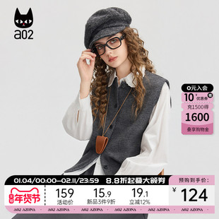 a02宽松毛衣女2025新款秋季圆领针织衫无袖背心马甲外套通勤穿搭