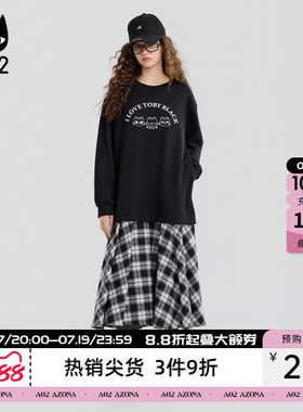 a02黑猫系列黑色假两件连衣裙女2026新款春秋宽松设计感卫衣裙子