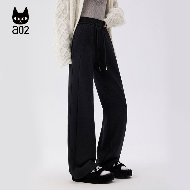 a02宽松休闲加绒加厚休闲裤子女2025新款冬季运动卫裤阔腿长裤