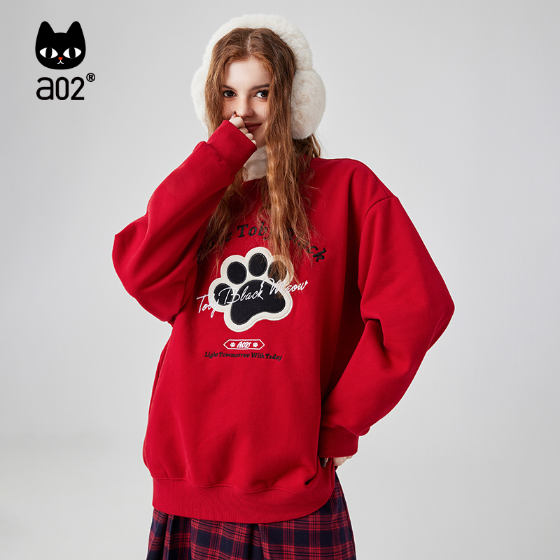 a02加绒圆领卫衣2023冬季简约