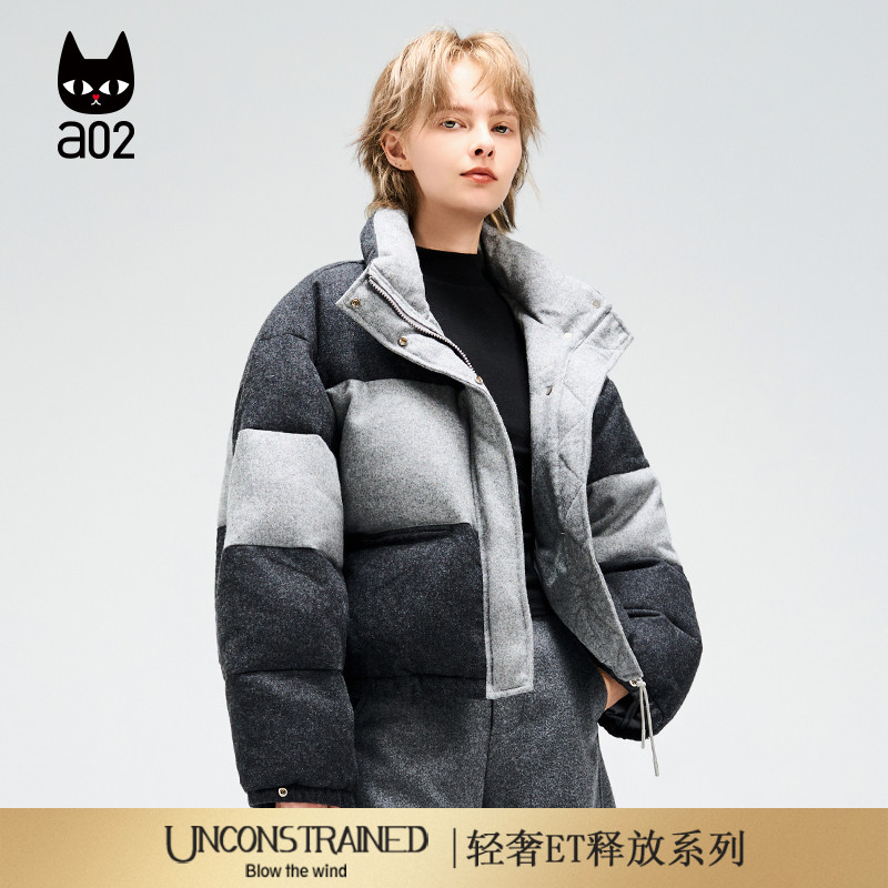 a02【ET释放系列】宽松绵羊毛立领白鸭绒羽绒服女2025新款冬外套