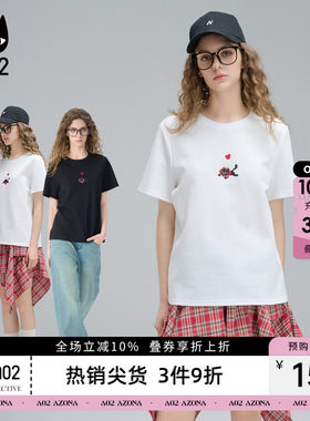 a02黑色百搭通勤风猫猫绣花短袖T恤女2026夏季新款设计感上衣