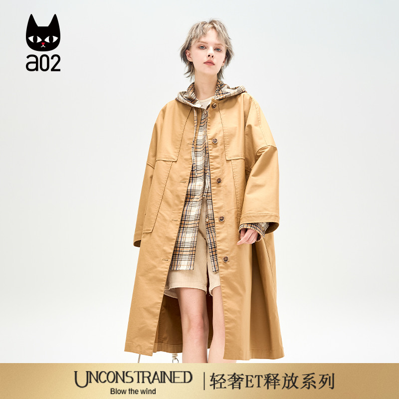 a02【ET释放系列】美拉德宽松中长款风衣女2025新款秋季通勤外套