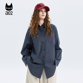 a02黑猫系列宽松藏青格子长袖 垂坠感衬衣外套 春季 衬衫 女2026新款