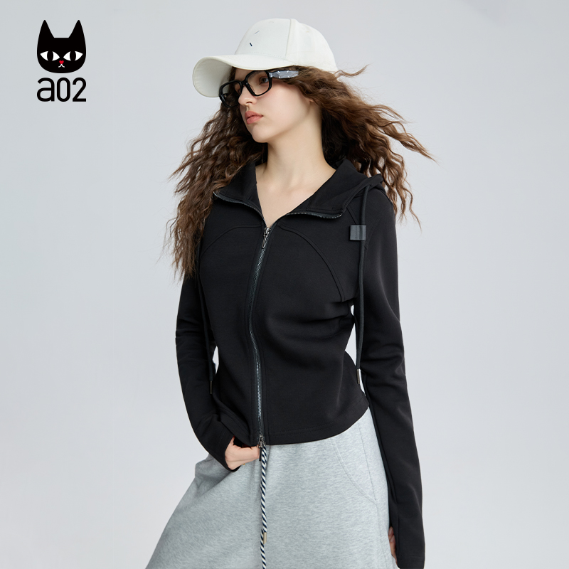 a02修身连帽外套女2025新款秋季通勤穿搭设计感运动户外上衣
