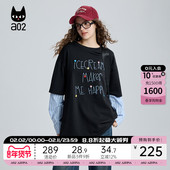 a02假两件宽松圆领长袖 拼接设计感打底衫 T恤女2025新款 春秋条纹袖