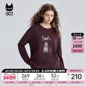 a02黑猫系列宽松长袖 春秋设计感上衣打底衫 圆领长袖 T恤女2025新款