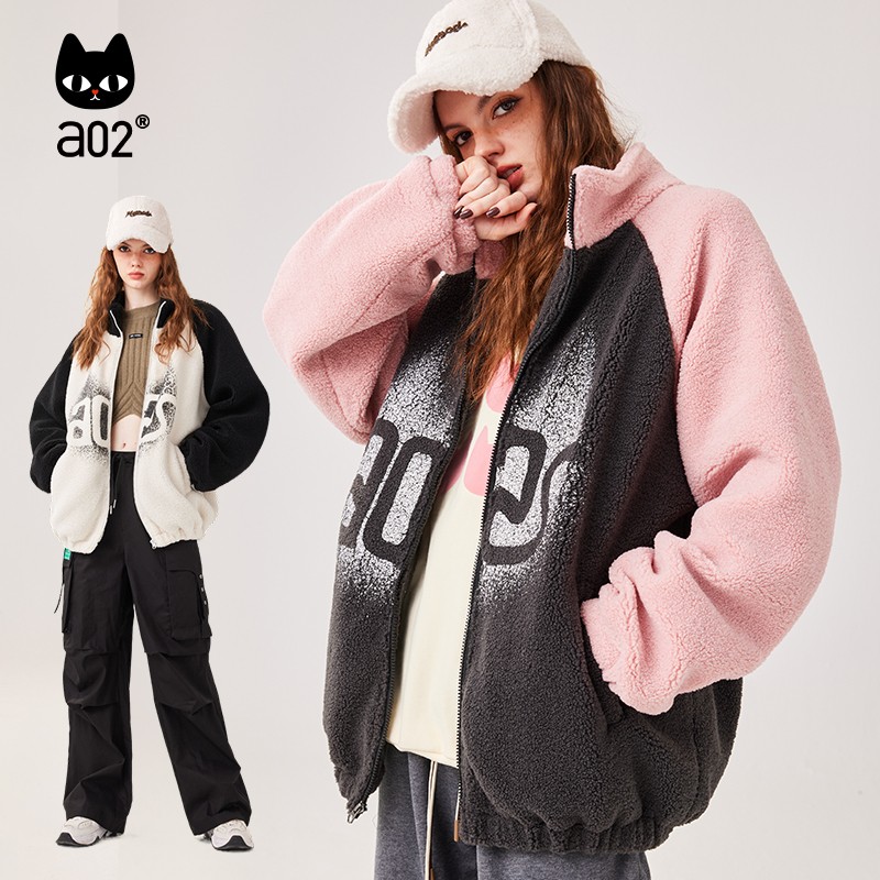 a02甜酷羊羔毛插肩袖外套