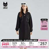 a02宽松立领连衣裙女2025新款 春秋设计感黑色裙子秋装 长裙