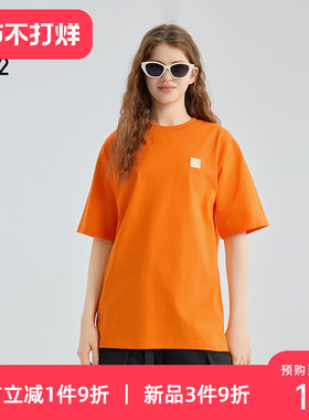 a02黑猫系列橙色宽松圆领短袖T恤女2025新款春秋设计感秋装上衣