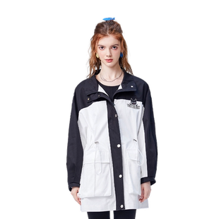 a02中长款风衣女春秋新款街头通勤拼接抽绳收腰女式风衣外套