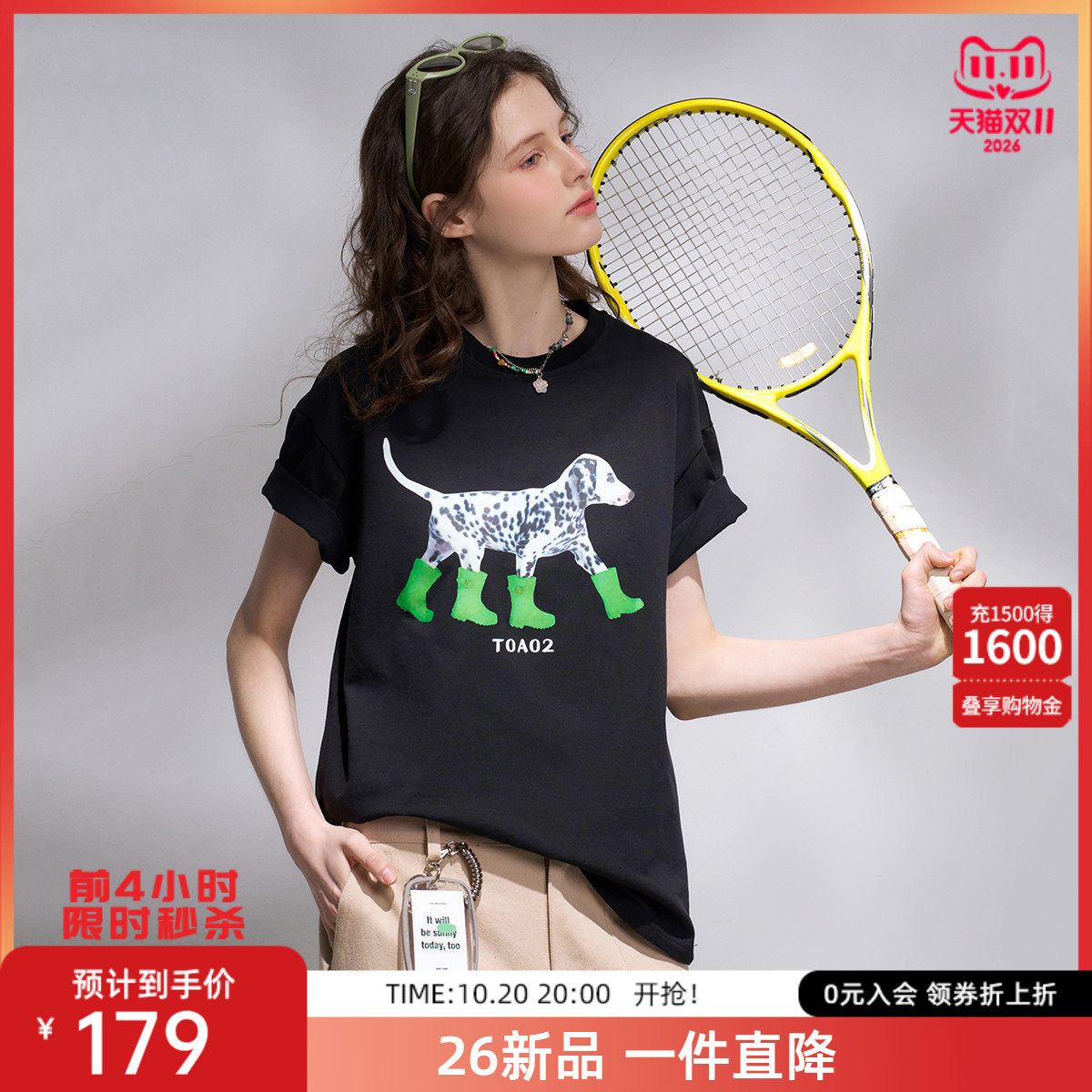 a02【棉 】美式潮牌印花上衣2026夏季休闲百搭女式T恤