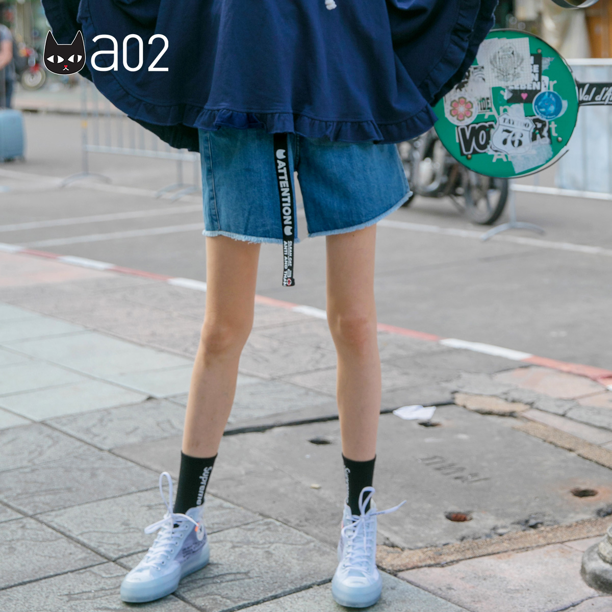 a02商场同款简约易搭高腰毛边牛仔短裤女 D1S5A1441PN