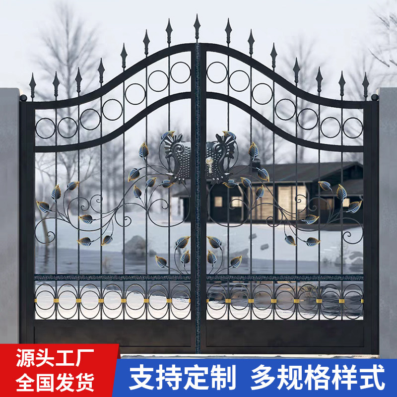 定制镀锌铁艺大门别墅大门庭院门花园院子小门欧式铁艺大门电动门图片