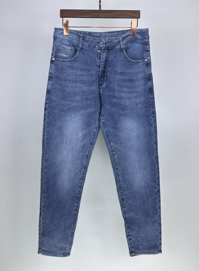 夏季薄款小脚黑灰色洗水百搭拉链弹力复古修身蓝色小直筒牛仔裤男