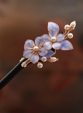 古风蚕丝绒花手工汉服边夹发卡