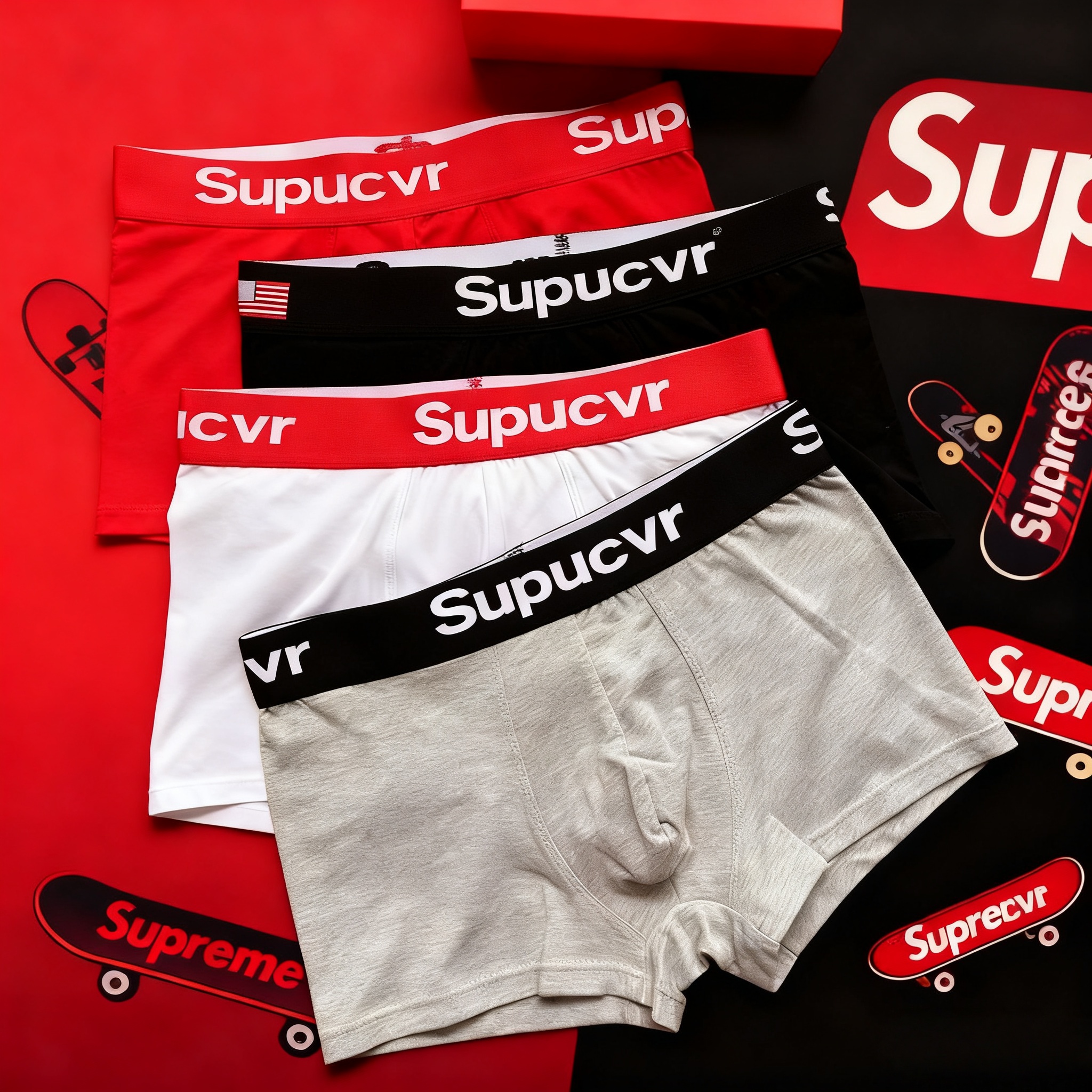 4条男士全棉舒适平角四角内裤