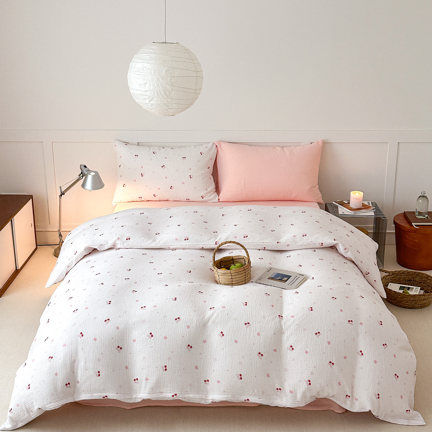 ins韩式糖果印花色系皱皱纱床单四件套柔软被套宿舍床学生三件套