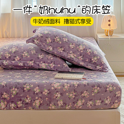 新款牛奶绒印花单床笠床笠三件套