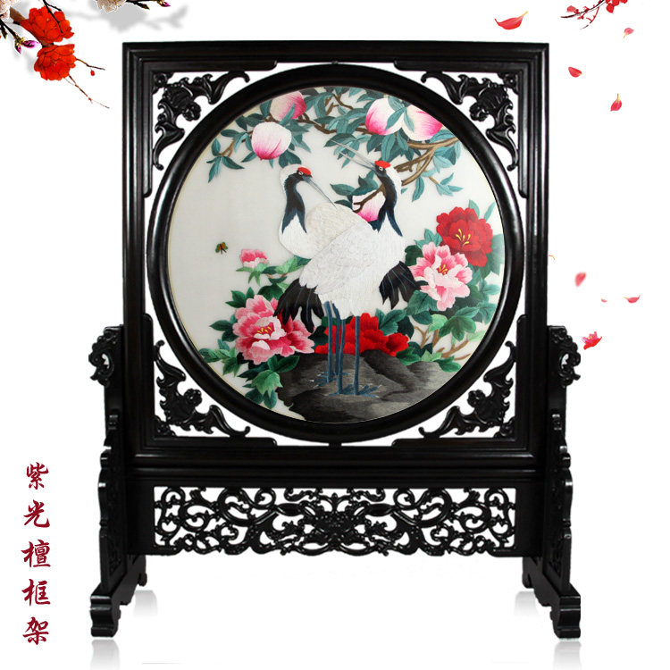 湘绣精品 松鹤延年 松树柏树送长辈 老人祝寿纯手工刺绣礼物