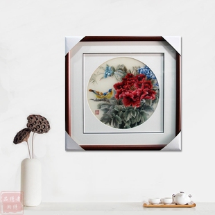 高档湖南礼品 湘绣 花开富贵 牡丹花 花卉民族饰品 手工刺绣精品