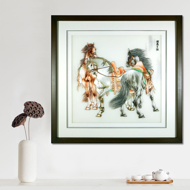 湘绣 忠义千秋 忠诚 ,雄浑、高昂、豪迈 三匹马 纯手工刺绣精品