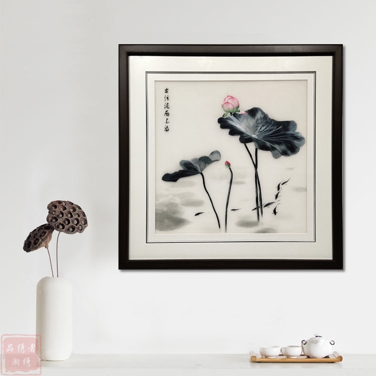 湘绣 出淤泥而不染 荷花 深厚的友情着纯手工刺绣